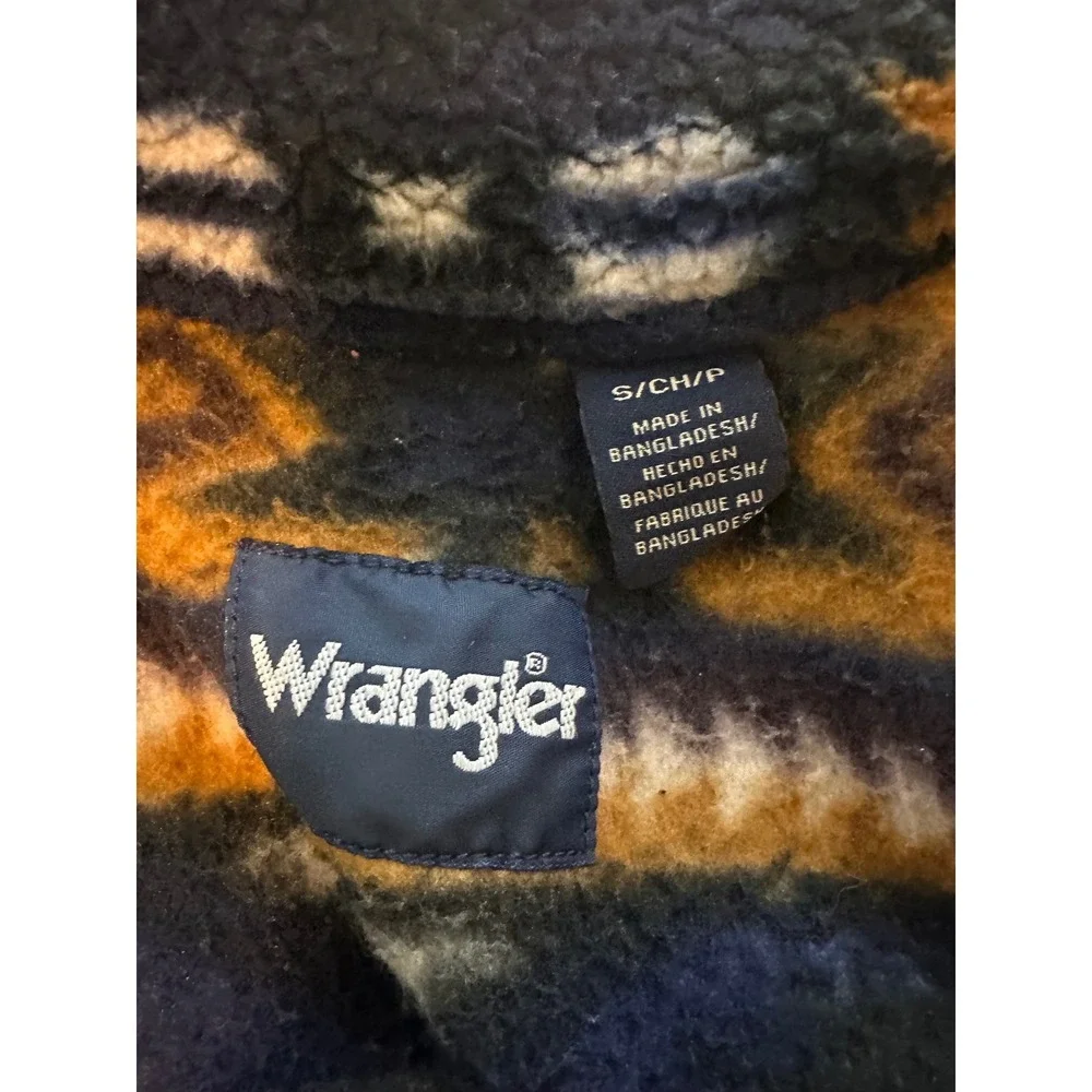 Wrangler Mens Southwestern Aztec Fleece Jacket Navy Orange Large